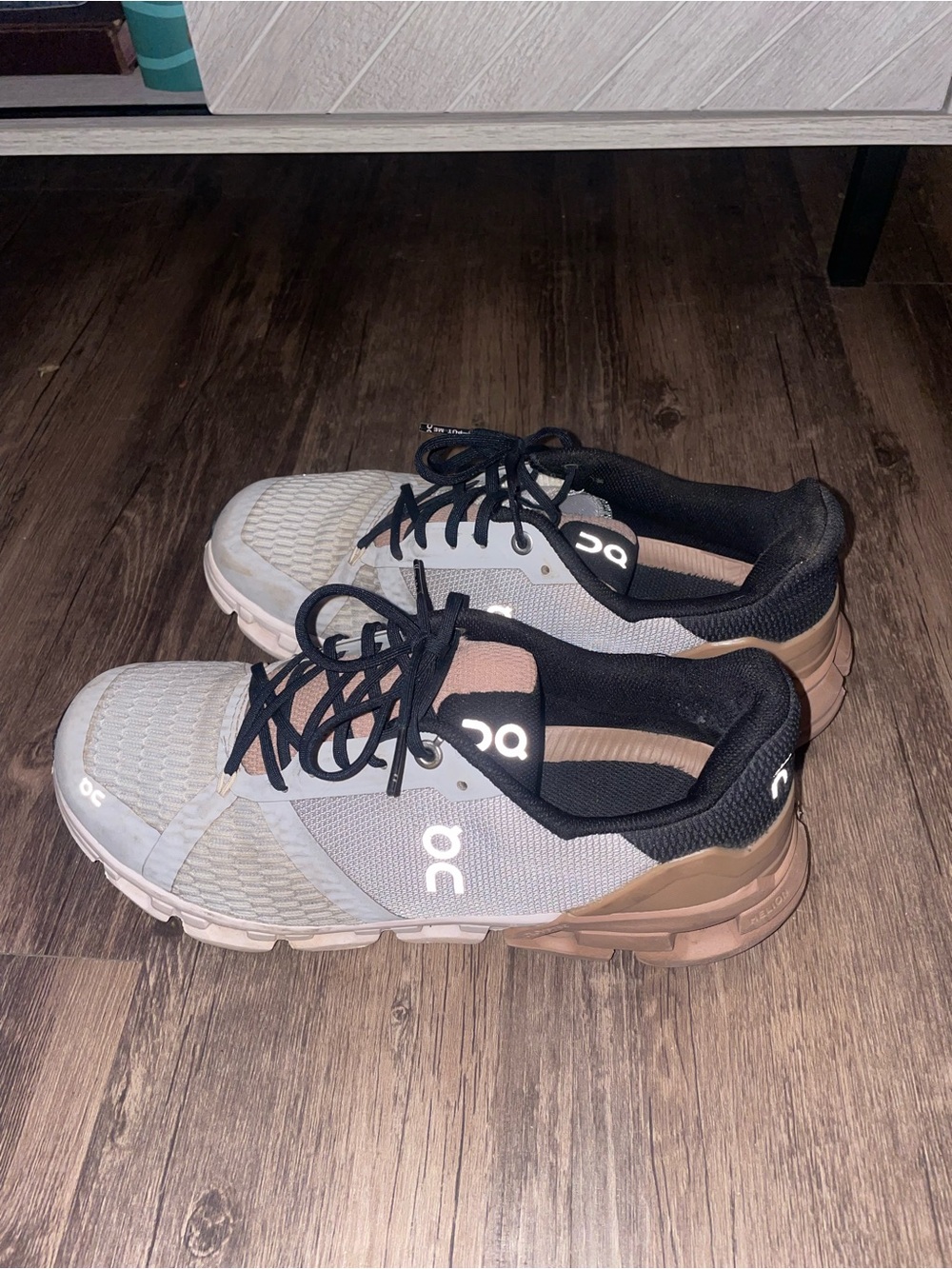 On Running Women's Athletic Shoes in Gray, Black & Tan - Rose Gold